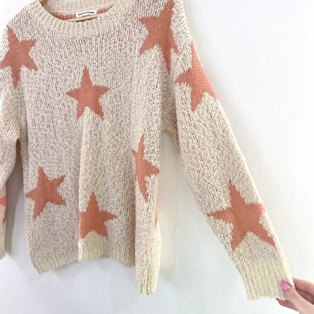Boutique Women's Star Knit Pullover Sweater Cream Orange size Small - Image 4