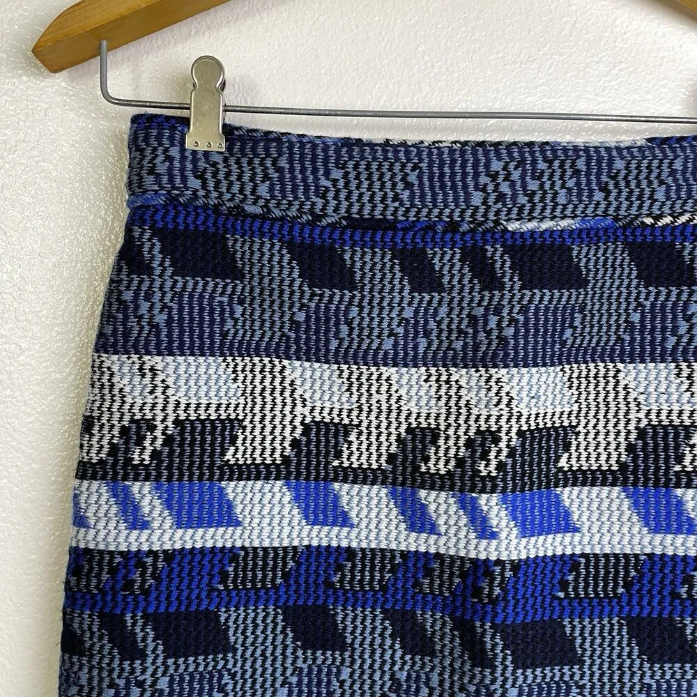 Maje Jakarto Jaquard Mini Skirt 38 Womens Blue Geometric Heavy Knit Zip Boho - Image 3