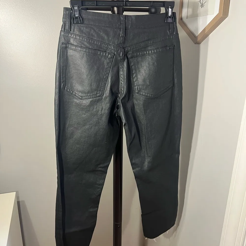 Topshop Black Coat Raw Hem Straight Leg Jeans, Size 26W X 32L - Image 5