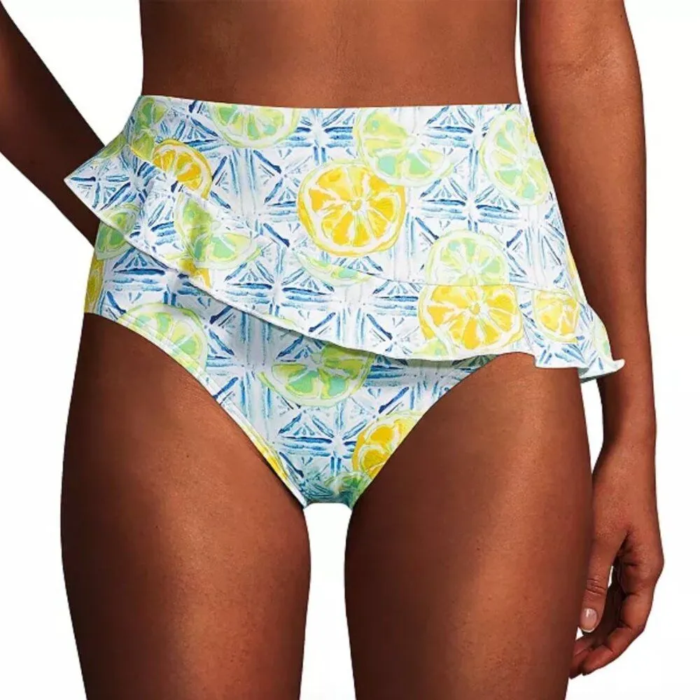 Lands End 4 Twist Front Underwire Tankini Skirt Bottoms Swimsuit Set Lemons Blue - Image 2