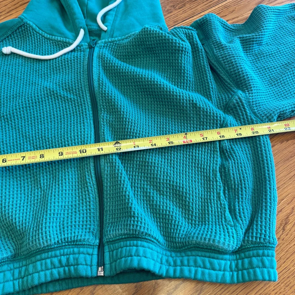Aerie Waffle Knit Cropped Sweatshirt green medium zip - Image 5