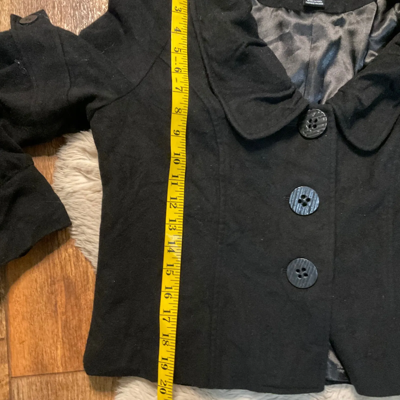 Mac & Jac Jacket Size 12 Black Wool Cashmere Button Front Puff Sleeve Womens - Image 5