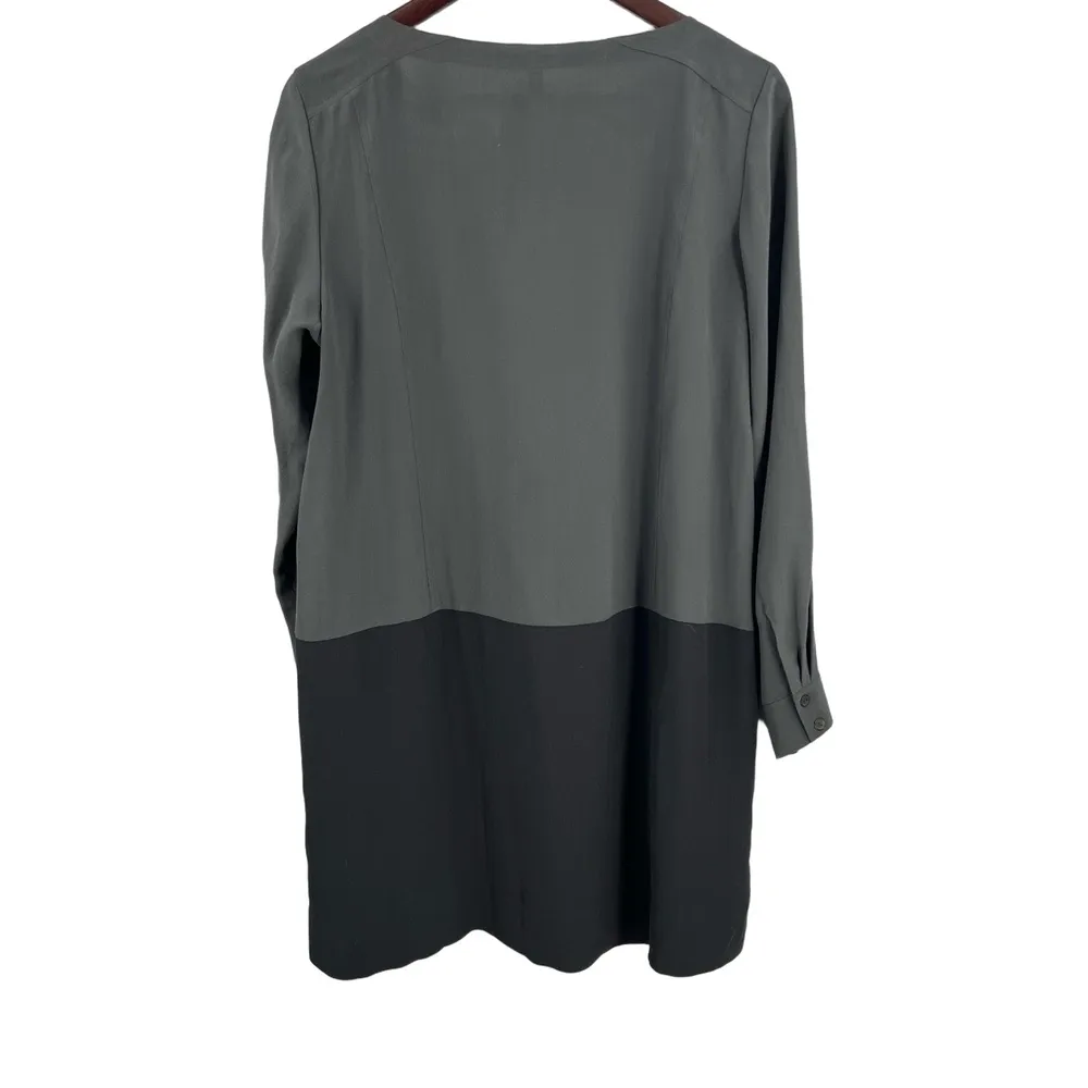 Eileen Fisher Tunic Dress Black Silk Colorblock Minimalist Modern Office Size LP - Image 4