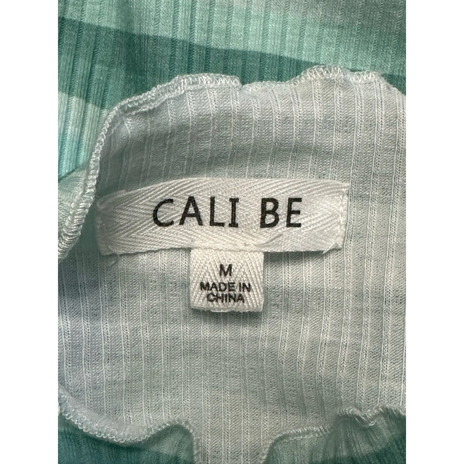 Cali Be Casual Top Long Sleeve Mock Neck Lettuce Edge Ribbed Stripe Blue M NWOT Size M - Image 8