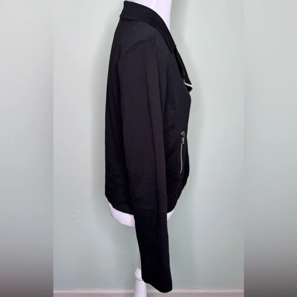 Evereve Black Moto Biker Style Jacket Asymmetrica Silver Zippers Size Medium - Image 8