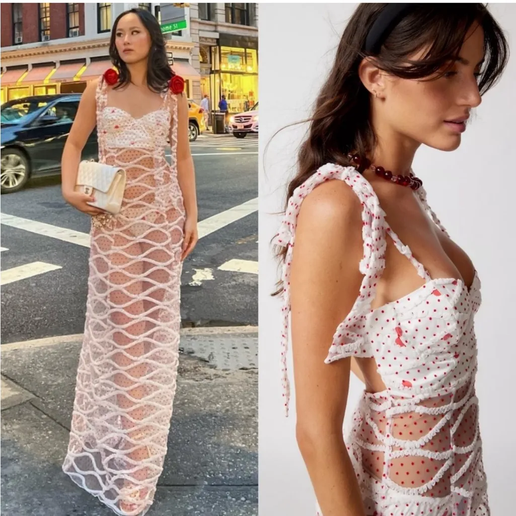 NWT NEW For Love and Lemons Giada Sheer Polka Dot Maxi Dress Size Medium M - Image 4