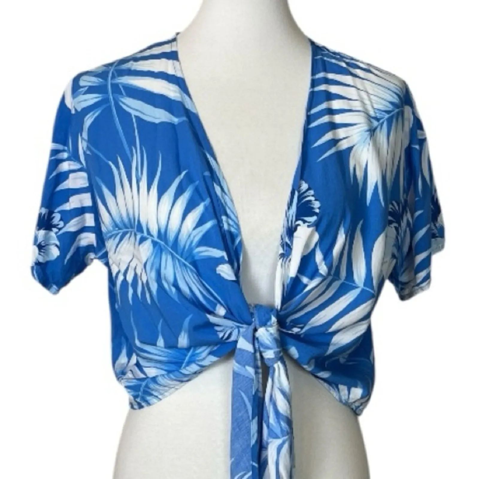 Favant Hawaii Pant Set Wrap Top Wide Leg Pants Blue Tropical Women’s Size Large - Image 8