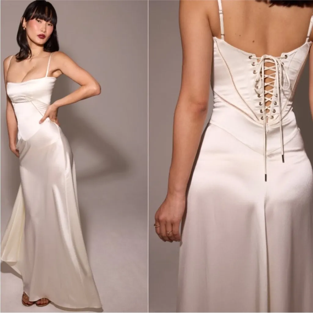 House‎ of CB M A-C 'Anabella' Ivory Satin Lace Up Maxi Dress NWOT - Image 17