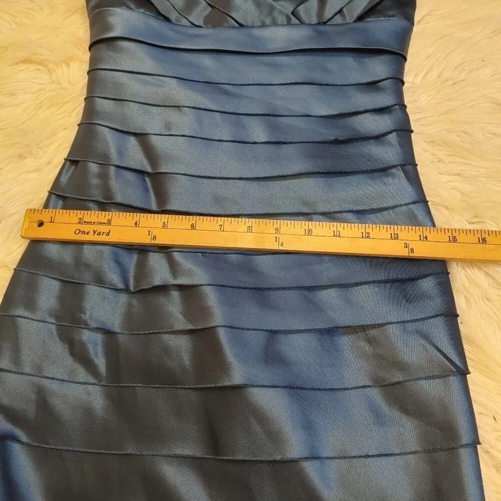 BCBG Maxazria Size 2 Pleated Satin Dress Layers Dark Navy Blue Shiny New Years - Image 10