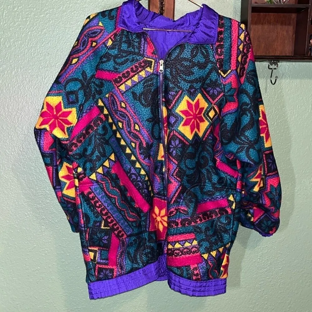 Vintage reversible Abstract funky multicolor nylon 90s bomber windbreaker jacket - Image 5