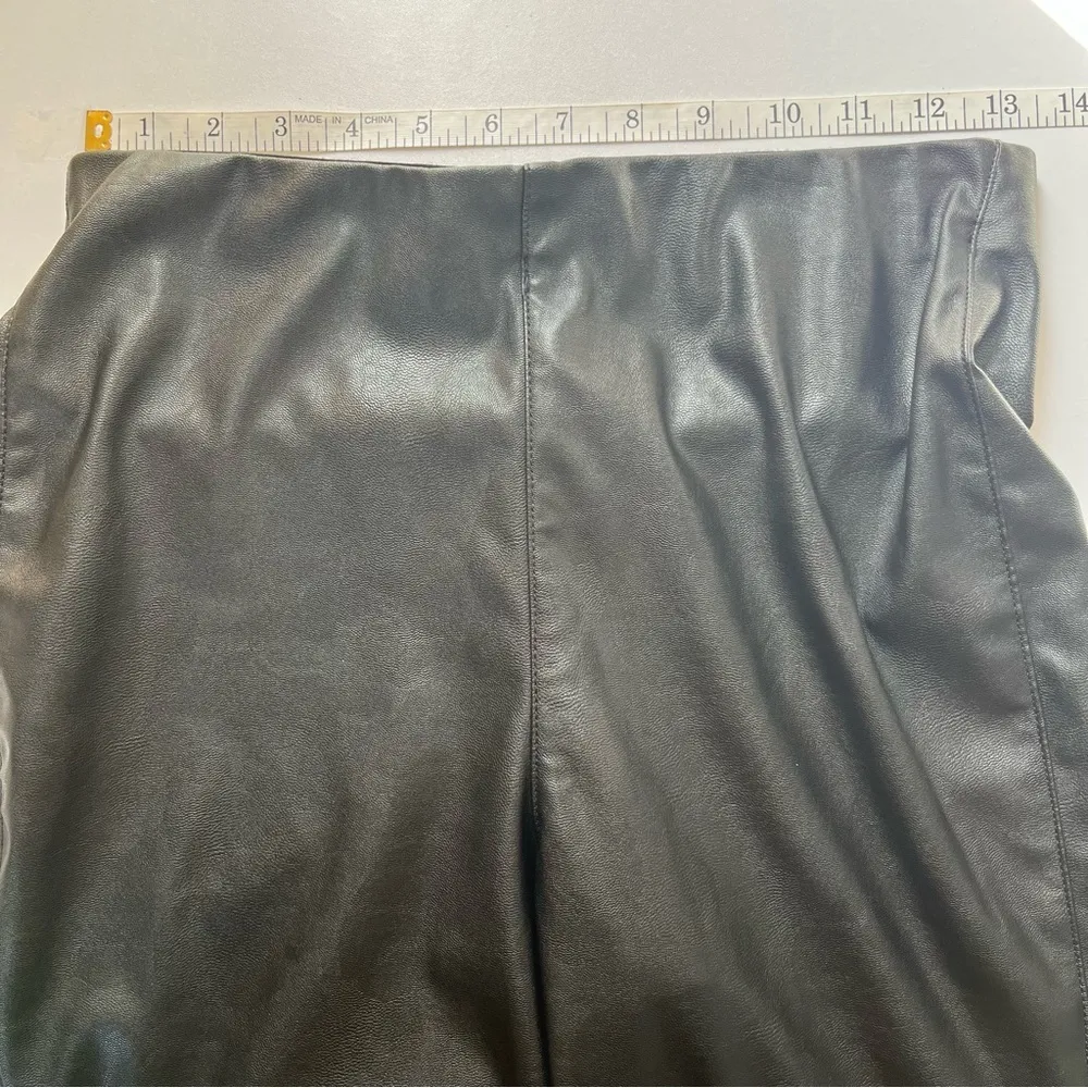 Faux Leather High Waisted Skinny Elastic Waist Pants Leggings Black Medium - Image 8