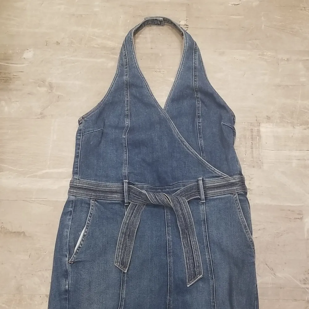 💕MOTHER DENIM💕 Halter Hustler Jumpsuit Ankle A Groovy Kind of Love 34 70s Blue - Image 13