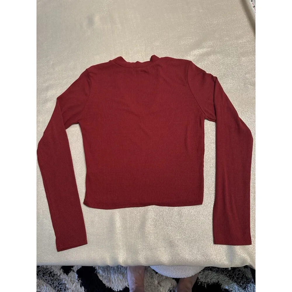 Heart Hips Cropped Top Shirt Choker Burgundy Maroon Red Keyhole Women's Large - Image 6