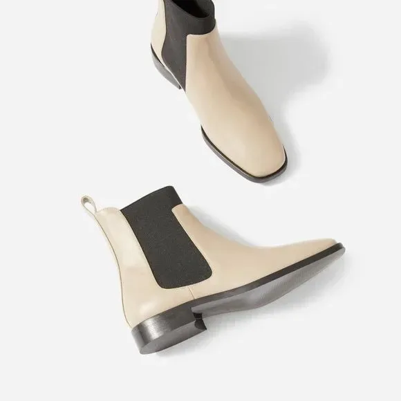 EVERLANE The Italian Leather Square Toe Chelsea Boot Sand Cream Womens Size 10 - Image 2