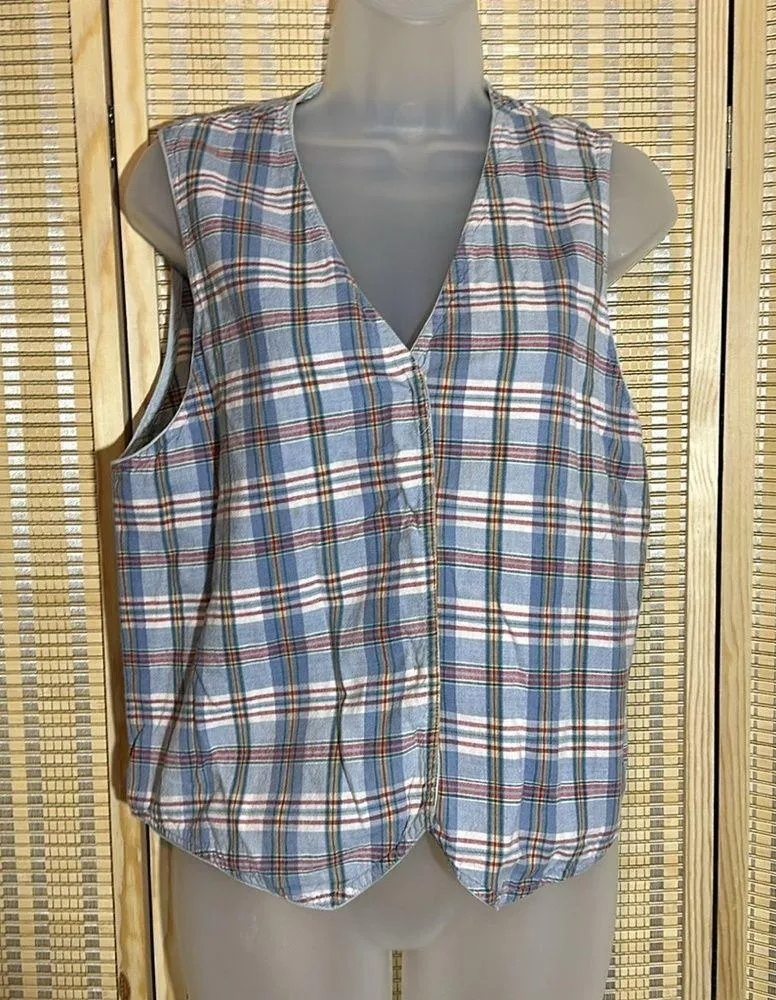Vintage Reversible Patchwork Multicolored Plaid Cotton Vest Possibly Handmade - Image 15