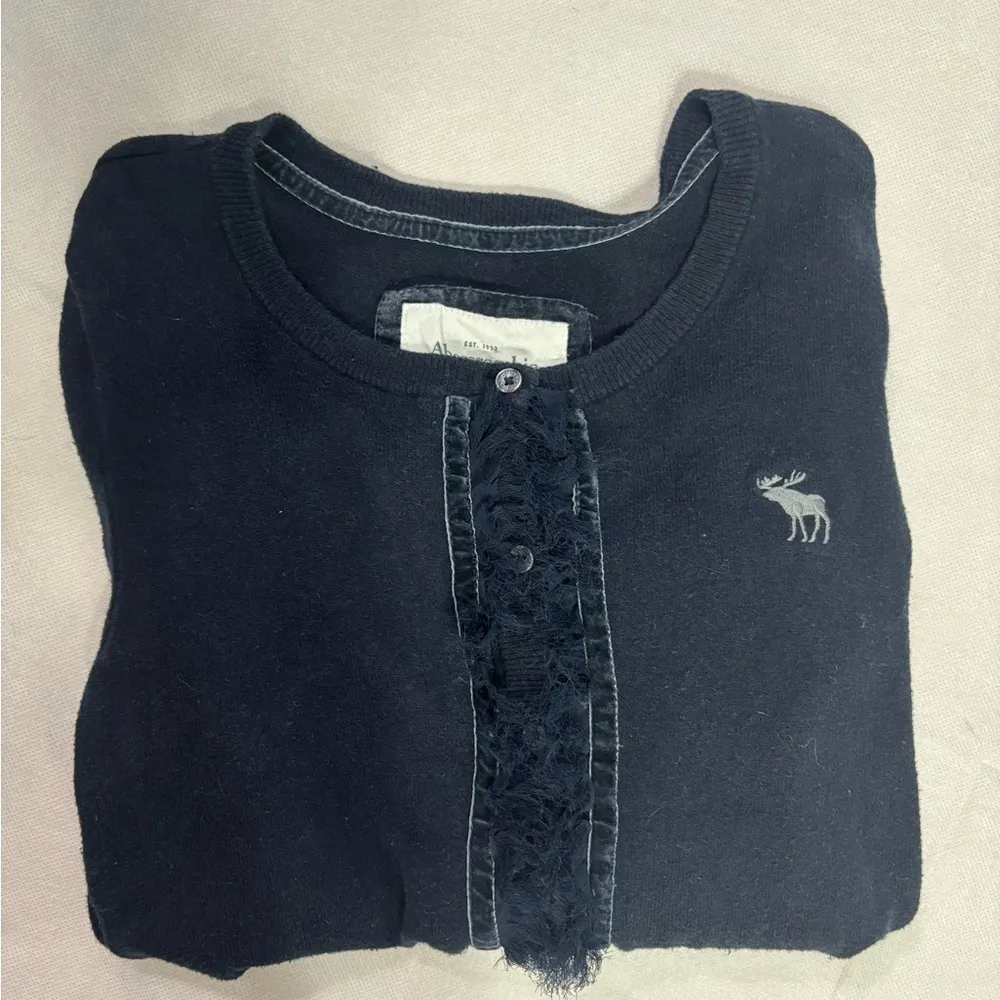 Abercrombie LJ Coquette Cotton Knit Black Ruffle Cardigan Sweater - Image 9