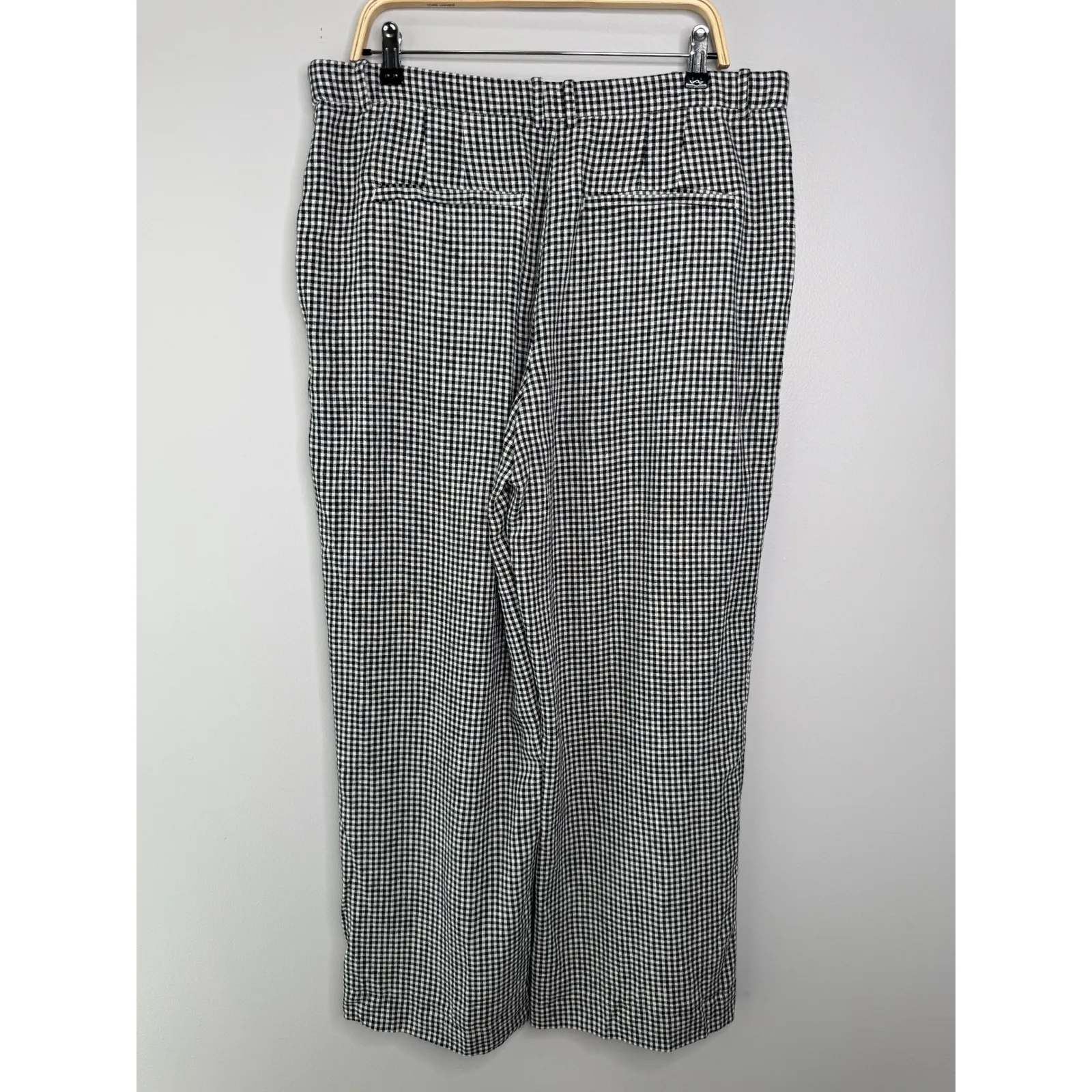 Abercrombie & Fitch Tailored Linen Blend Wide Leg Pant Size 14 Black Gingham NWT - Image 10