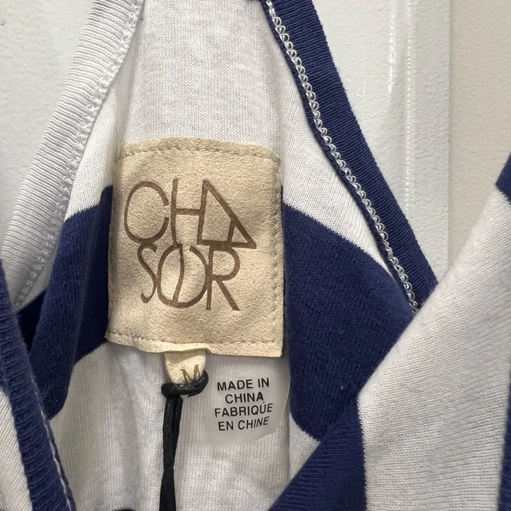 NWT Chaser Navy & White Striped Baby Rib Narrow Racer Back Tank Top Size Medium - Image 3