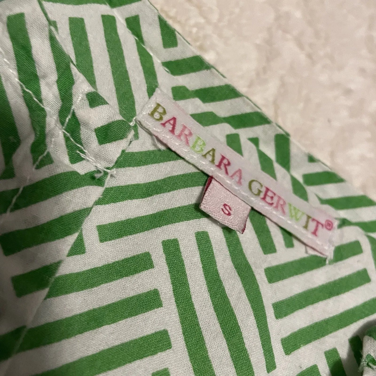 Barbara Gerwit Small Green White Pink Tunic Shirt Vneck Longsleeved - Image 2