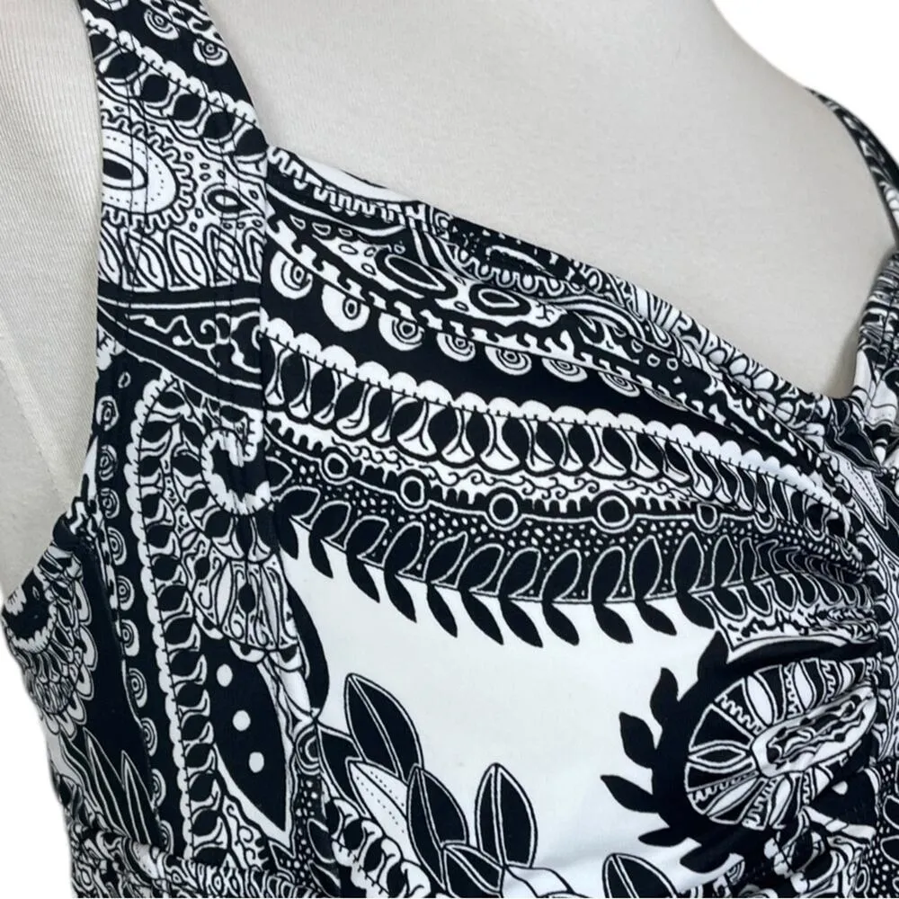Jantzen Swim Dress Ruched Full Coverage Black White Paisley Women’s Plus Size 14 - Image 9