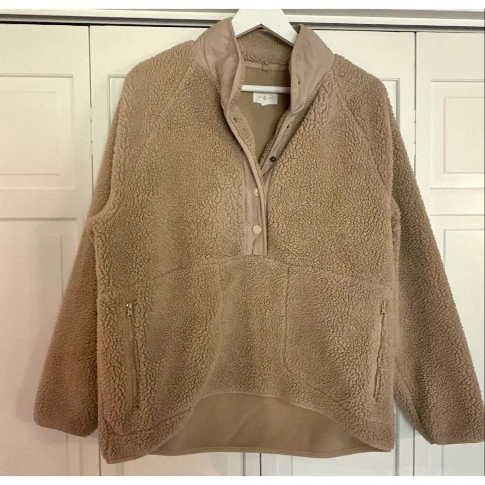 Lou & Grey Loft tan Sherpa oversized pullover fleece large - Image 10