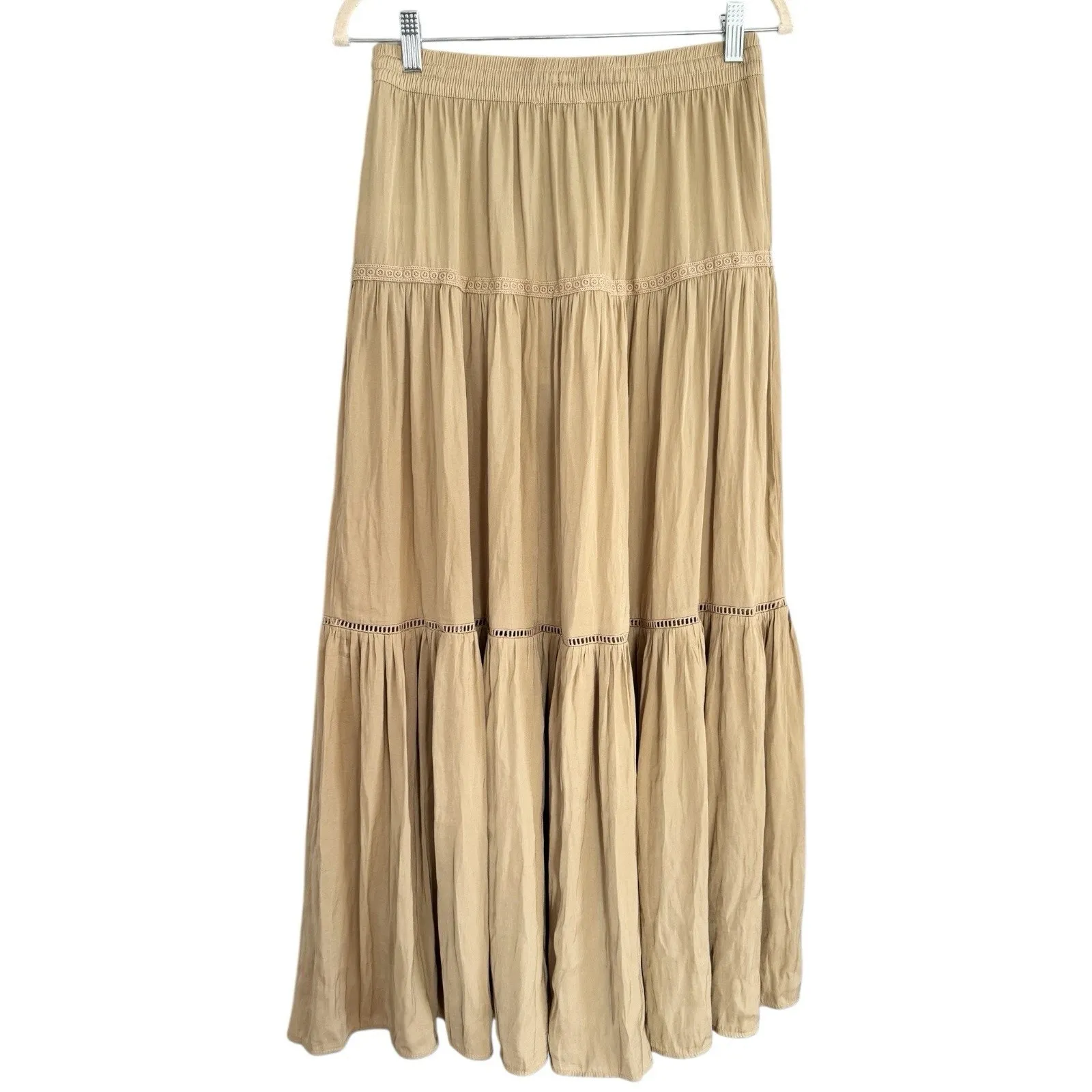 NWT Rachael Zoe Tan Pull On Tiered Satin Maxi Skirt Women’s Size Small - Image 3