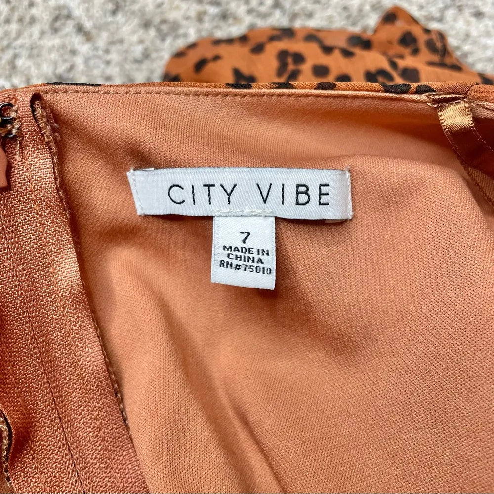 Burnt Orange Copper Leopard Print Ruffle Hem V-Neck Wrap Midi Dress 7 - Image 6