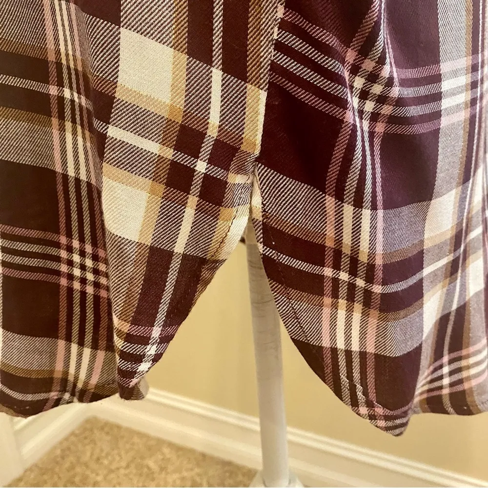 Shimmer Plaid Henley Popover Blouse Plum Size Small - Image 8