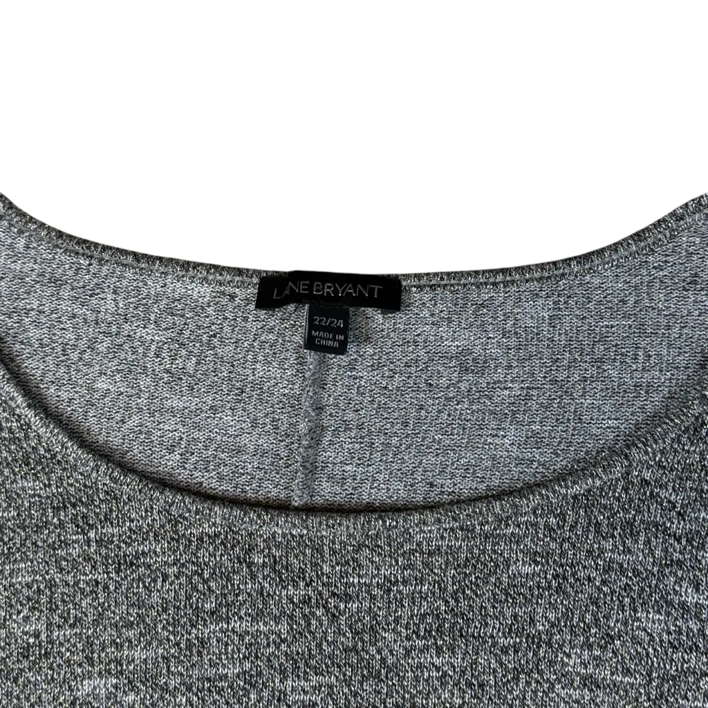 Lane Bryant Sweater Women’s 22/24 Gray Gold Metallic ¾ Sleeve Scoop Neck Stretch - Image 2