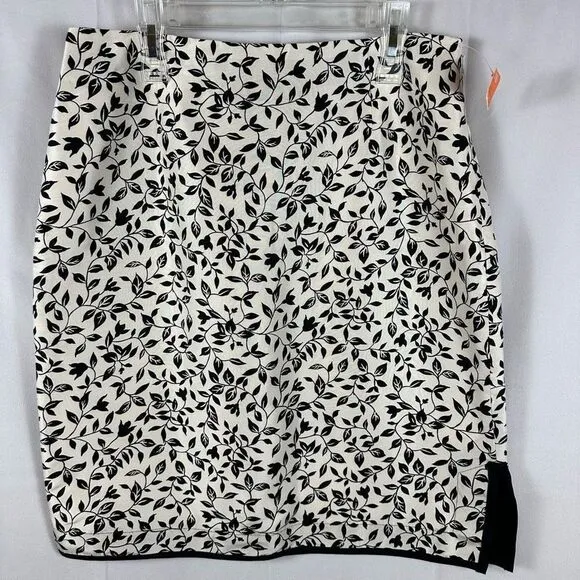 Grace Elements 100% Silk Cream
& Black Floral Lined Pencil Skirt Side Slit 6 NWT - Image 1