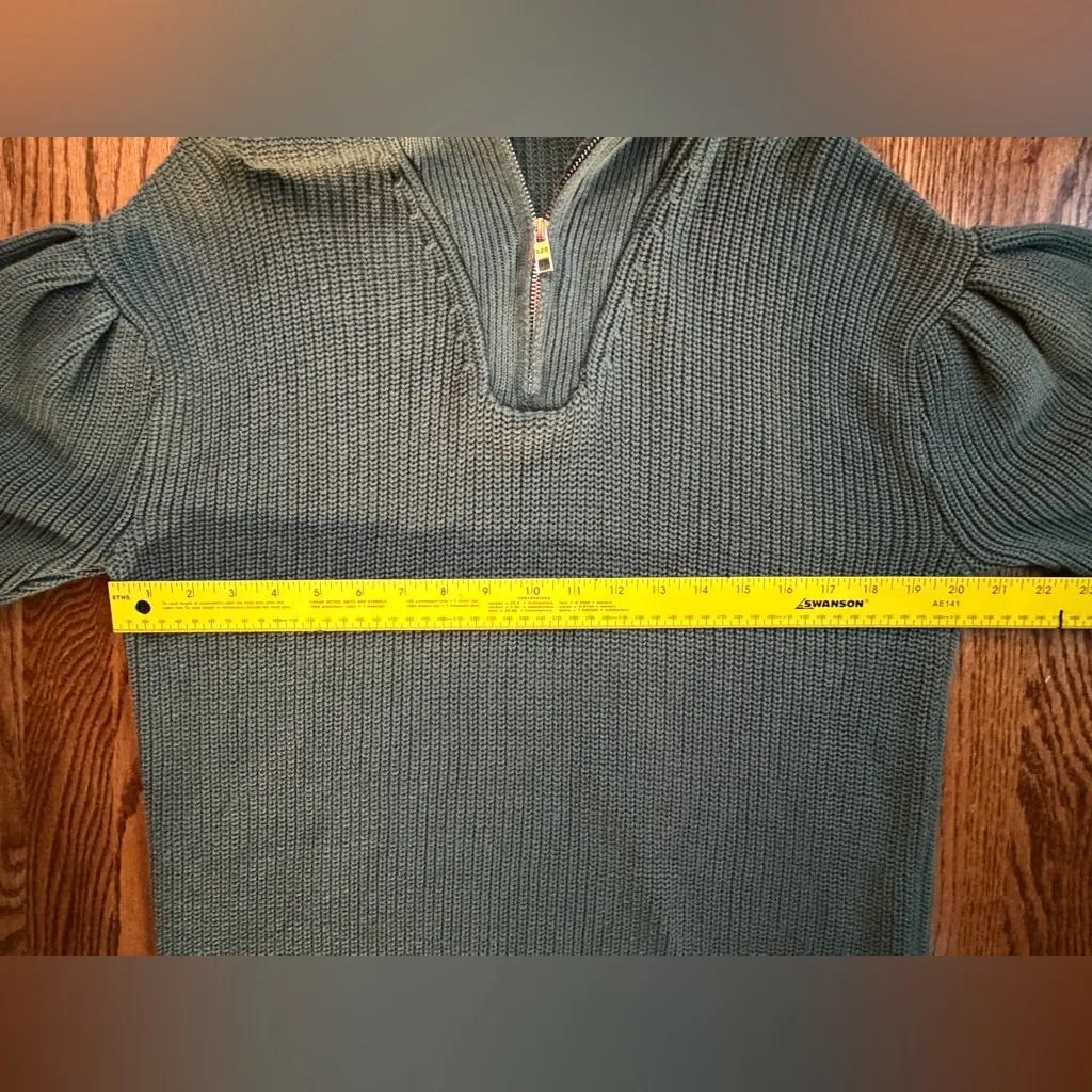 525 AMERICA | Pleat Sleeve Quarter Zip Sweater Dress Olive 
Green - Small - Image 9