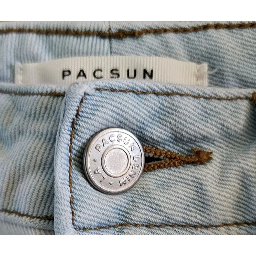 PacSun Two-Tone Mom Shorts High Waisted Denim‎ Patchwork Light Wash Size 25 - Image 3