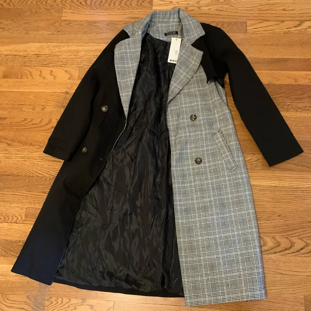 NWT  black and tartan trench coat size US 6 - Image 15