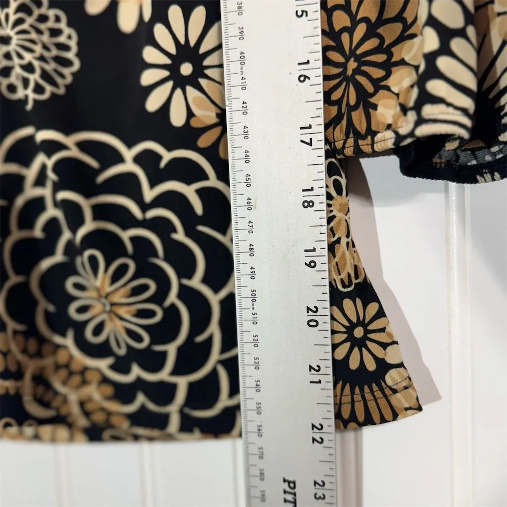 Perseption Concept Blouse M Retro Floral Print Black Tan Button Top Y2K VTG Size M - Image 6