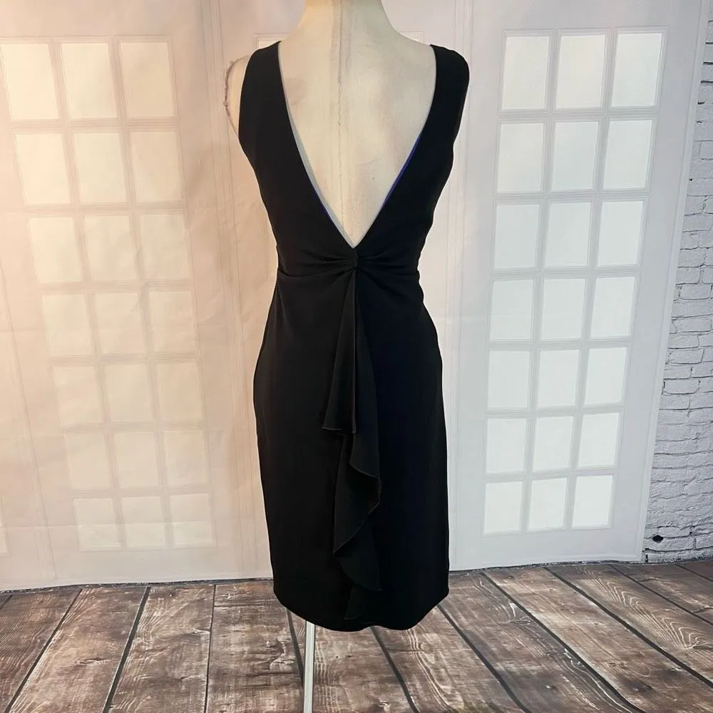 Elie Tahari black sleeveless v neck attached wrap formal cocktail dress size 4 - Image 5