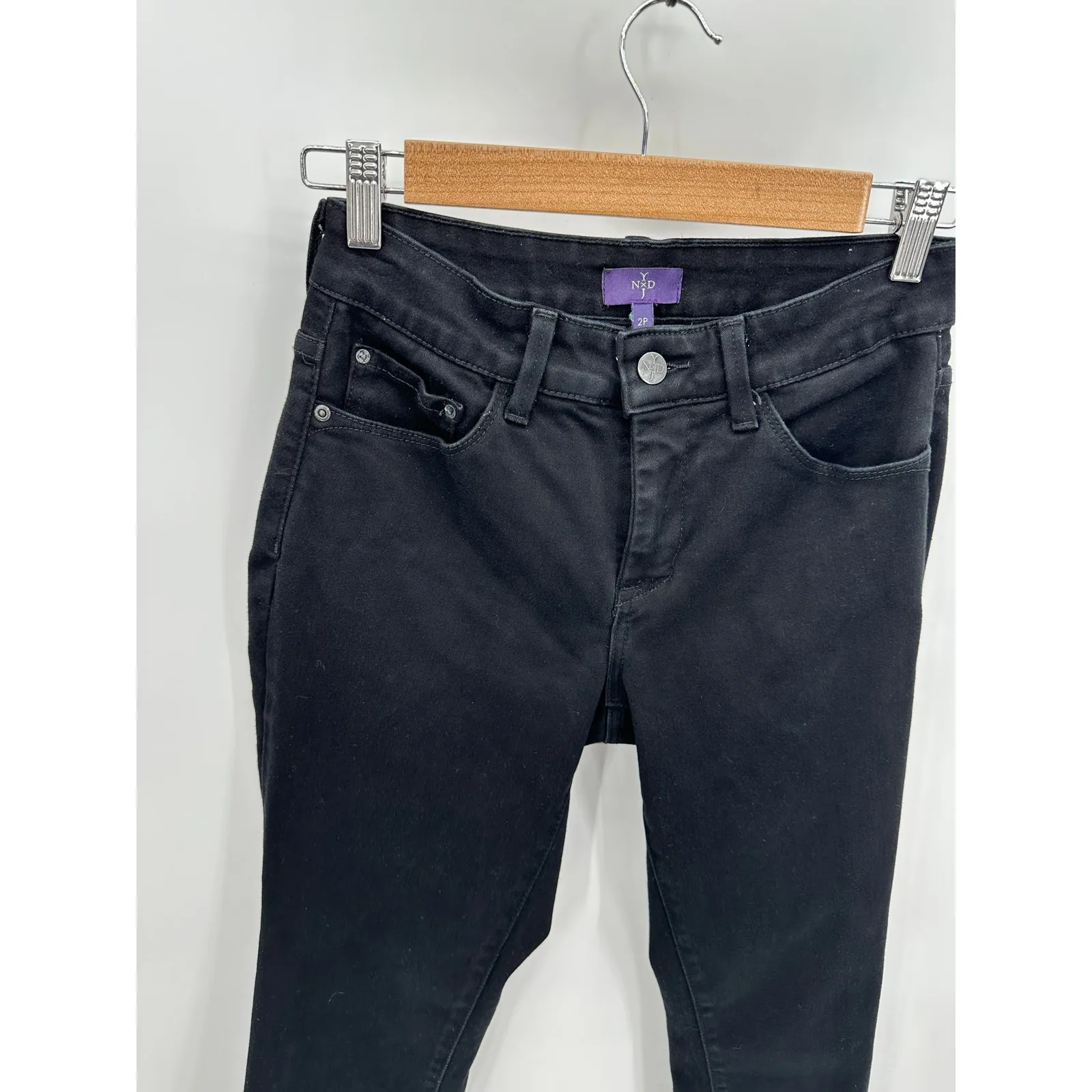 NYDJ Legging Black Cotton Blend Denim Jean Jeggings Women's Size 2 Petite 2P - Image 4