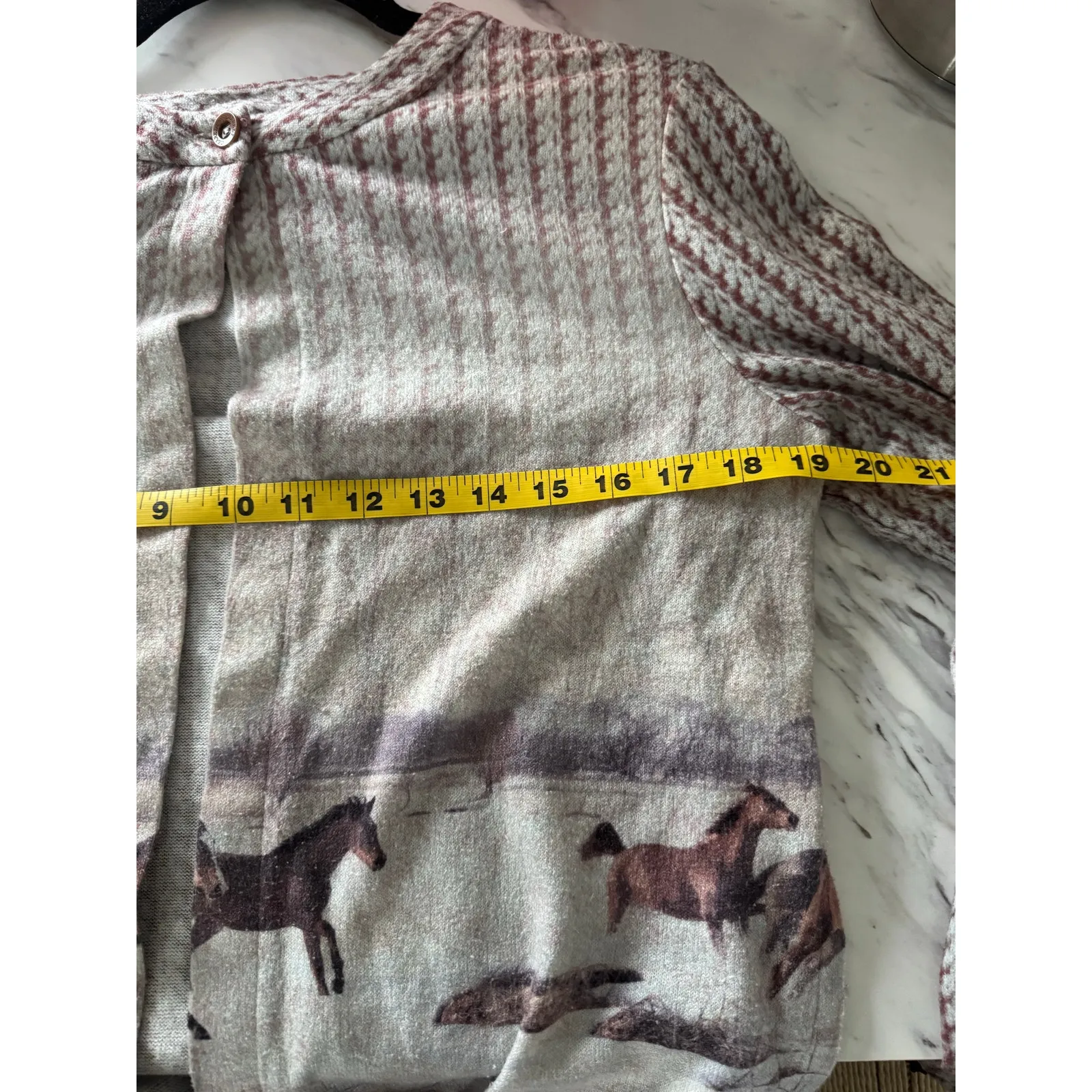 Doña Guiomar Horse Print Cardigan Artsy Equestrian Cottagecore Western Sz 46 Brown Size M - Image 5