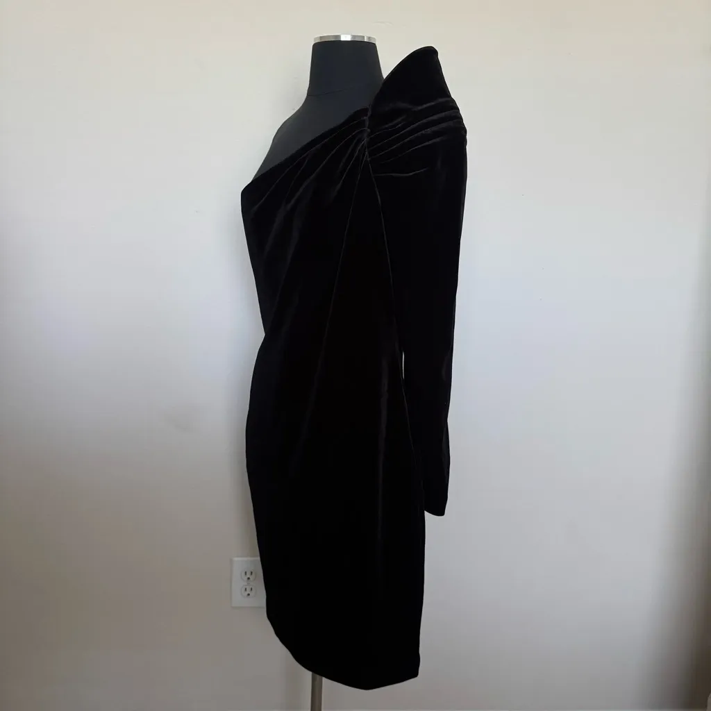 Ted Baker London Sculpted One Shoulder Velvet Black Dress Size 4 - Image 7