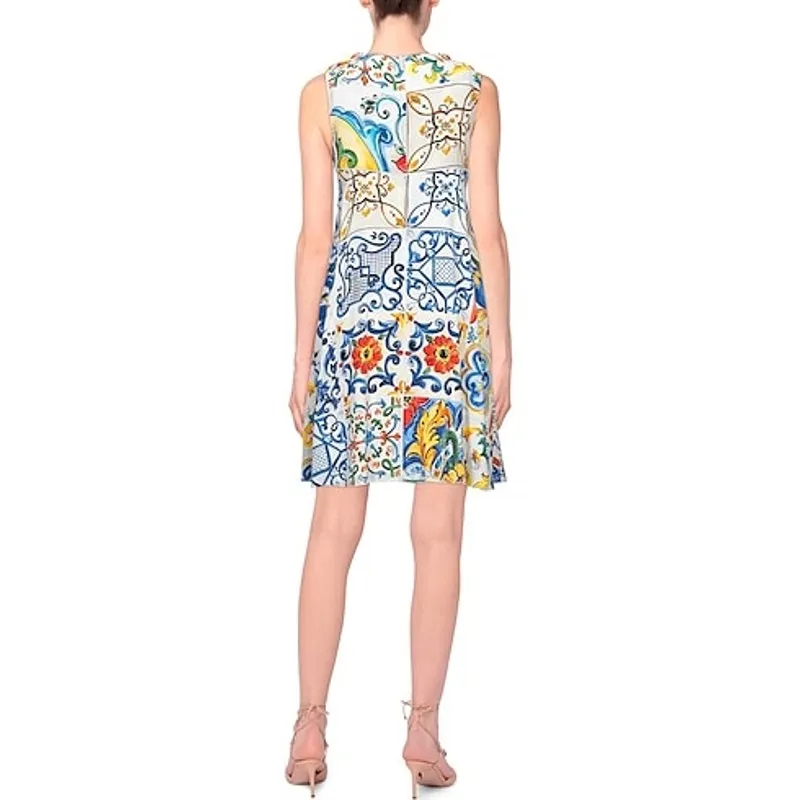 Dolce & Gabbana Majolica Print A-Line Silk Dress Womens Size EU 46 US 10 White - Image 4