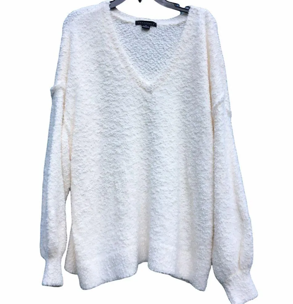 NWT Sanctuary Ivory V Neck Pullover Sweater 3X White Cream Textured Nubby - Image 2