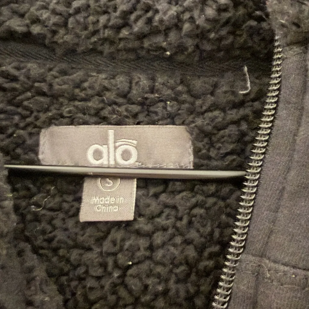 Alo yoga black full zip hooded jacket Sherpa Organic cotton fitted vintage Y2K S - Image 3