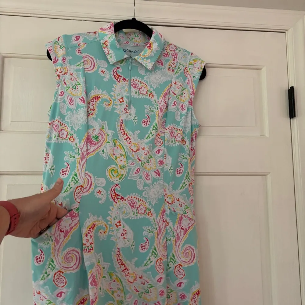 IBKUL Sleeveless Dress Polo Neck Flare UPF 50 Sharon Seafoam Paisley Size Medium Blue - Image 5