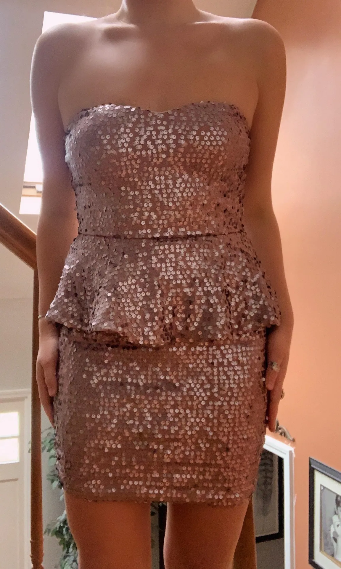 Arden B Blush Sequin Peplum Mini Dress - Image 3