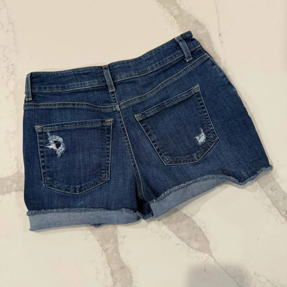 Maurice’s Denim Jean High Rise Shorts Womens 6 Dark Blue Wash Distressed Cut Off - Image 4
