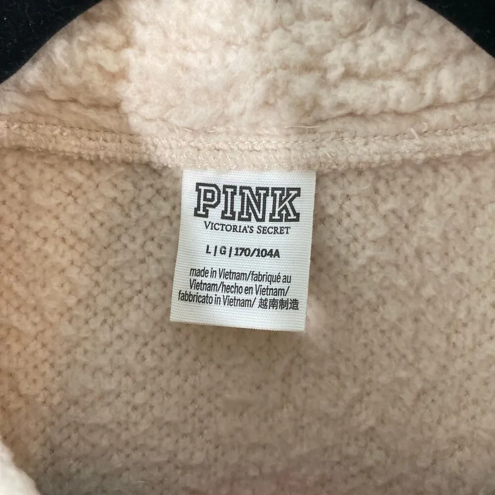PINK Victoria's Secret Beige Sherpa Pink Trim Full Zip Vest Size L - Image 5