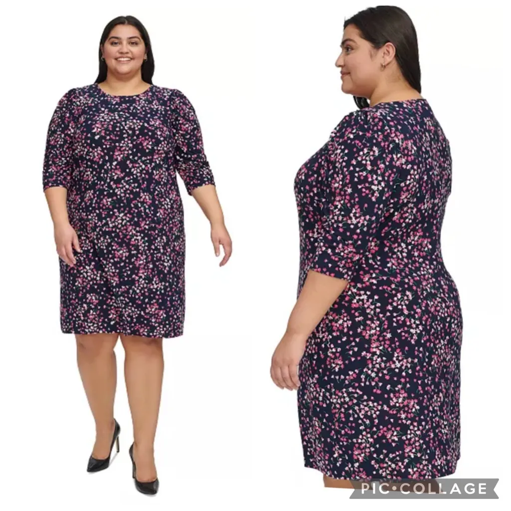 Tommy Hilfiger 3/4 Sleeve Jersey Dress Navy Floral 20W Plus Size - Image 2