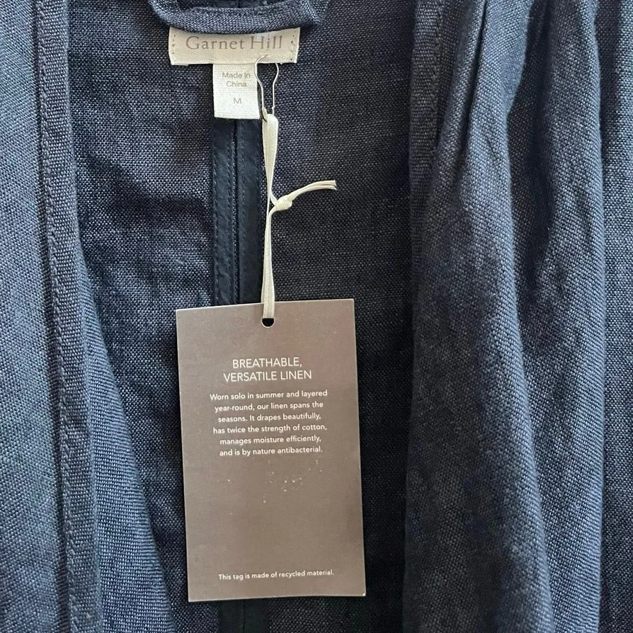 Garnet Hill New Modern Linen Oversize Open Front Pocket Topper Medium Breathable - Image 11