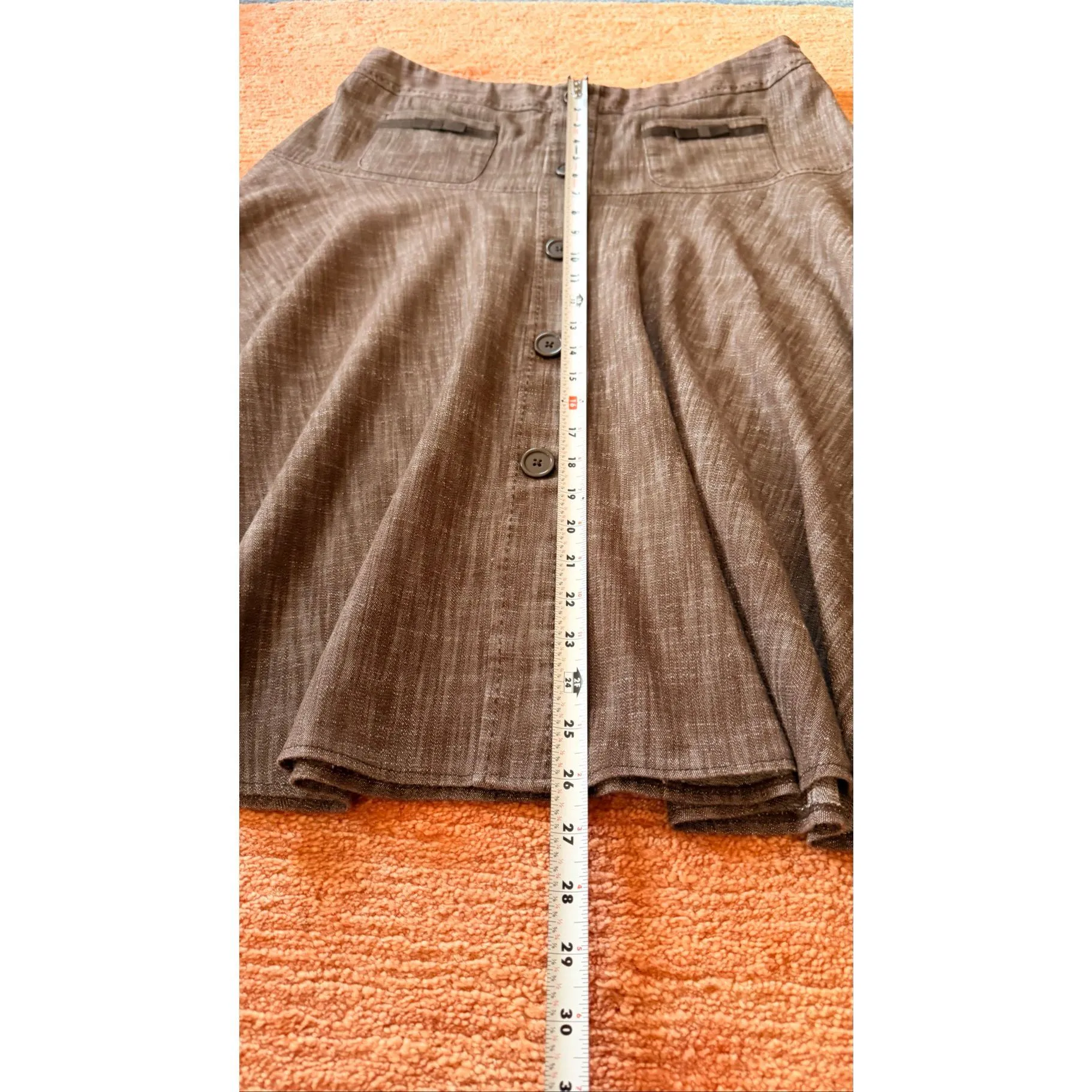 Larry Levine Stretch A-Line Skirt Brown Button Front Size 14 - Image 4