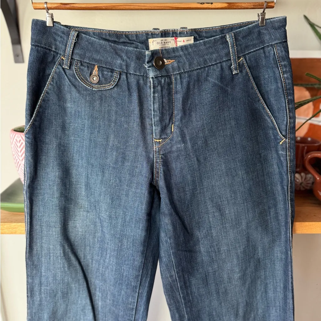 Vintage Old Navy Wide Leg Dark Rinse Denim Mid Rise Flare Wide Leg Jeans Sz 4 - Image 6