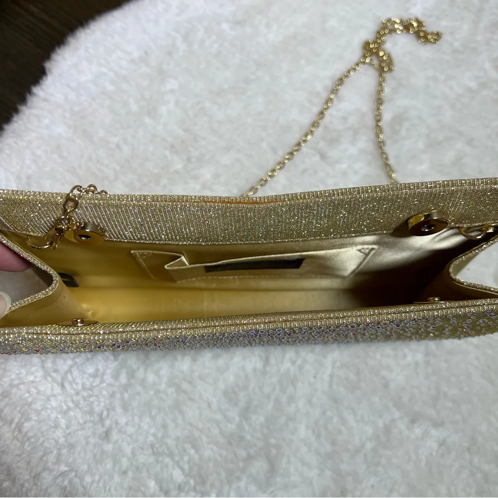 Gunne Sax by Jessica McClintock Gold Rhinestone Kacie Clutch Crossbody Bag - Image 11